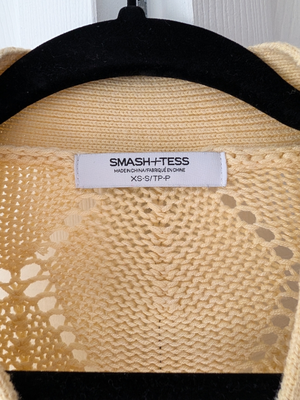 Smash + Tess Pale Yellow Open-Knit Diamond Cardigan - Picture 2 of 3